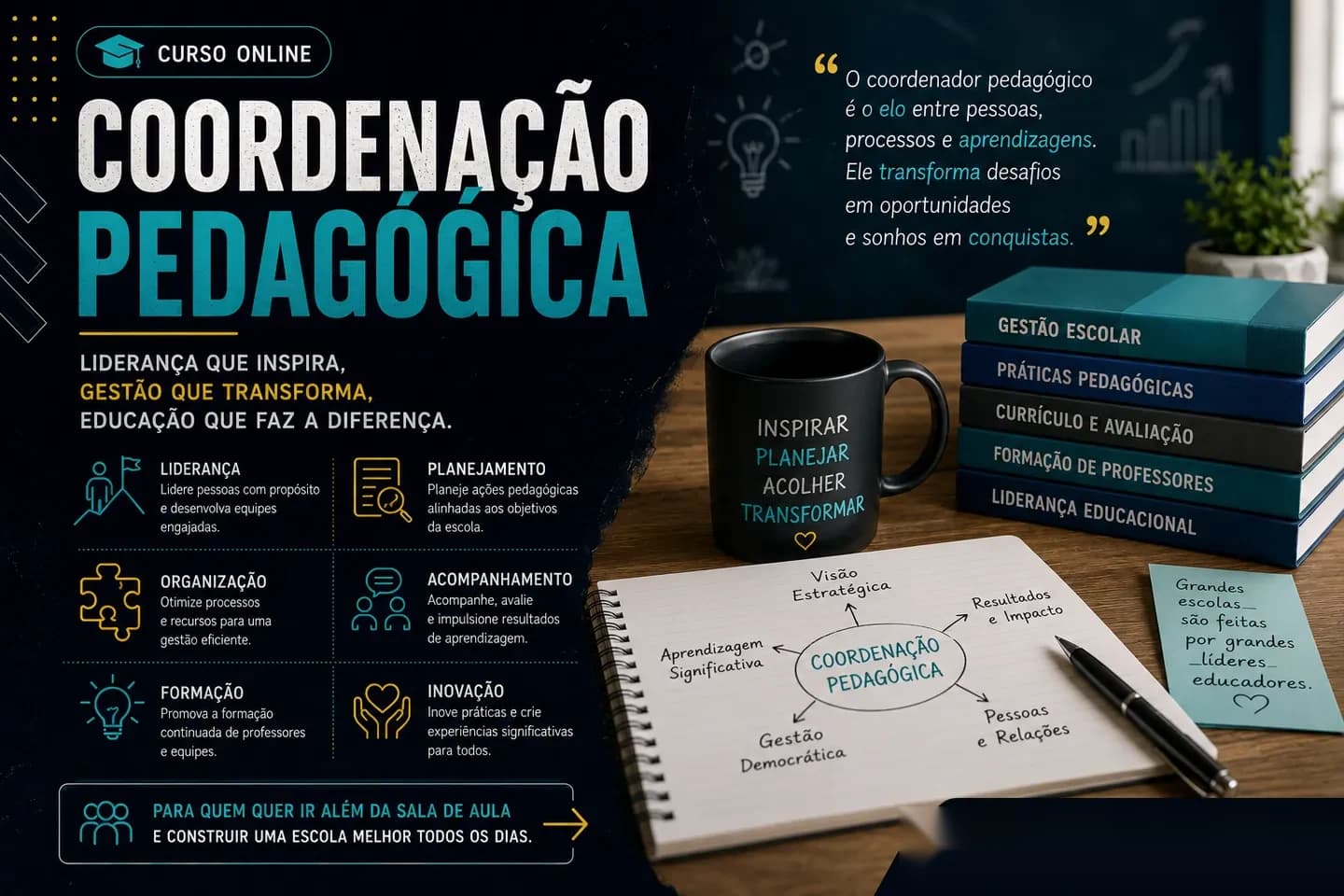 Arte de divulgação do curso on-line de Coordenação Pedagógica do Professor Igor Santos