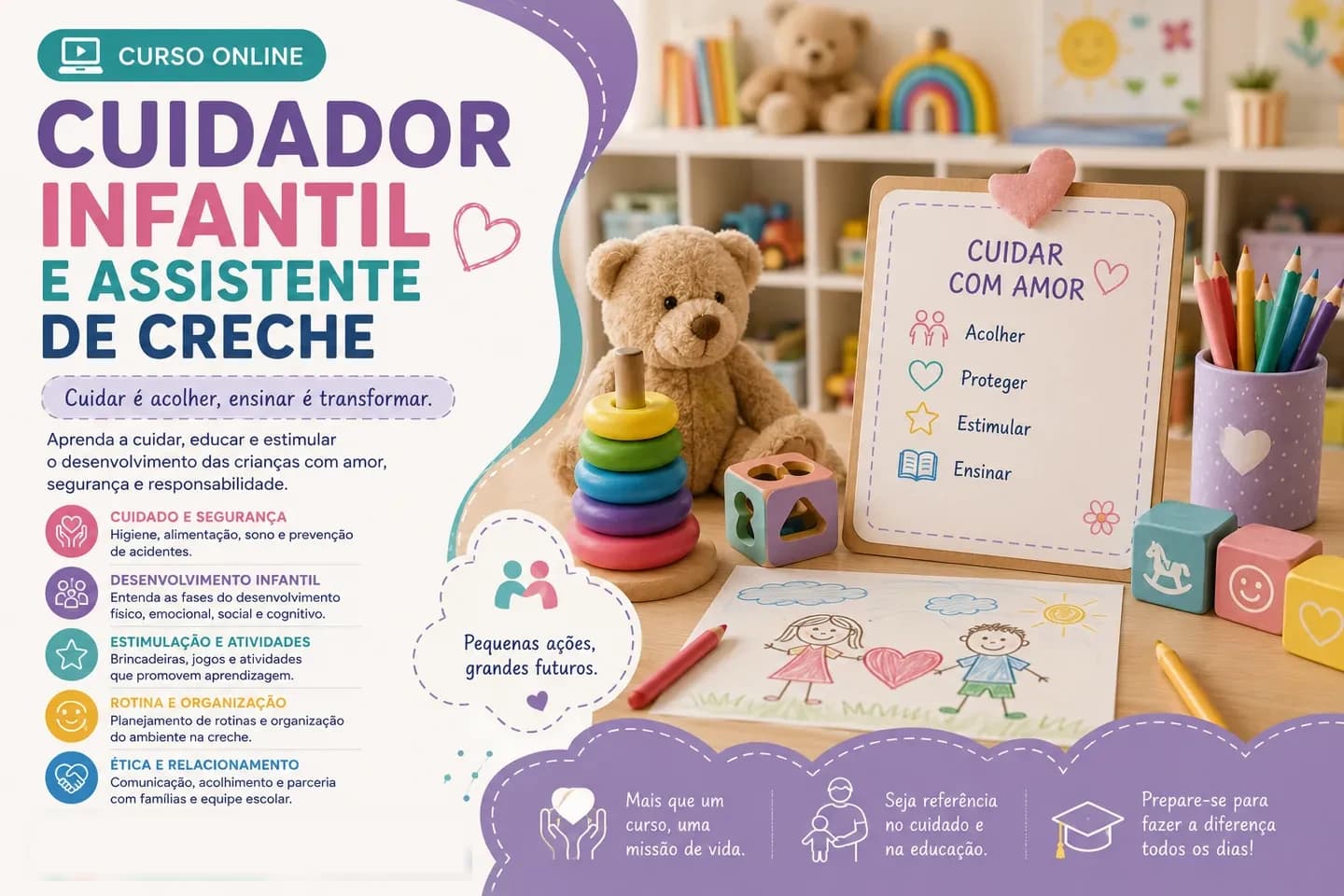 Arte de divulgação do curso on-line de Cuidador Infantil e Assistente de Creche do Professor Igor Santos