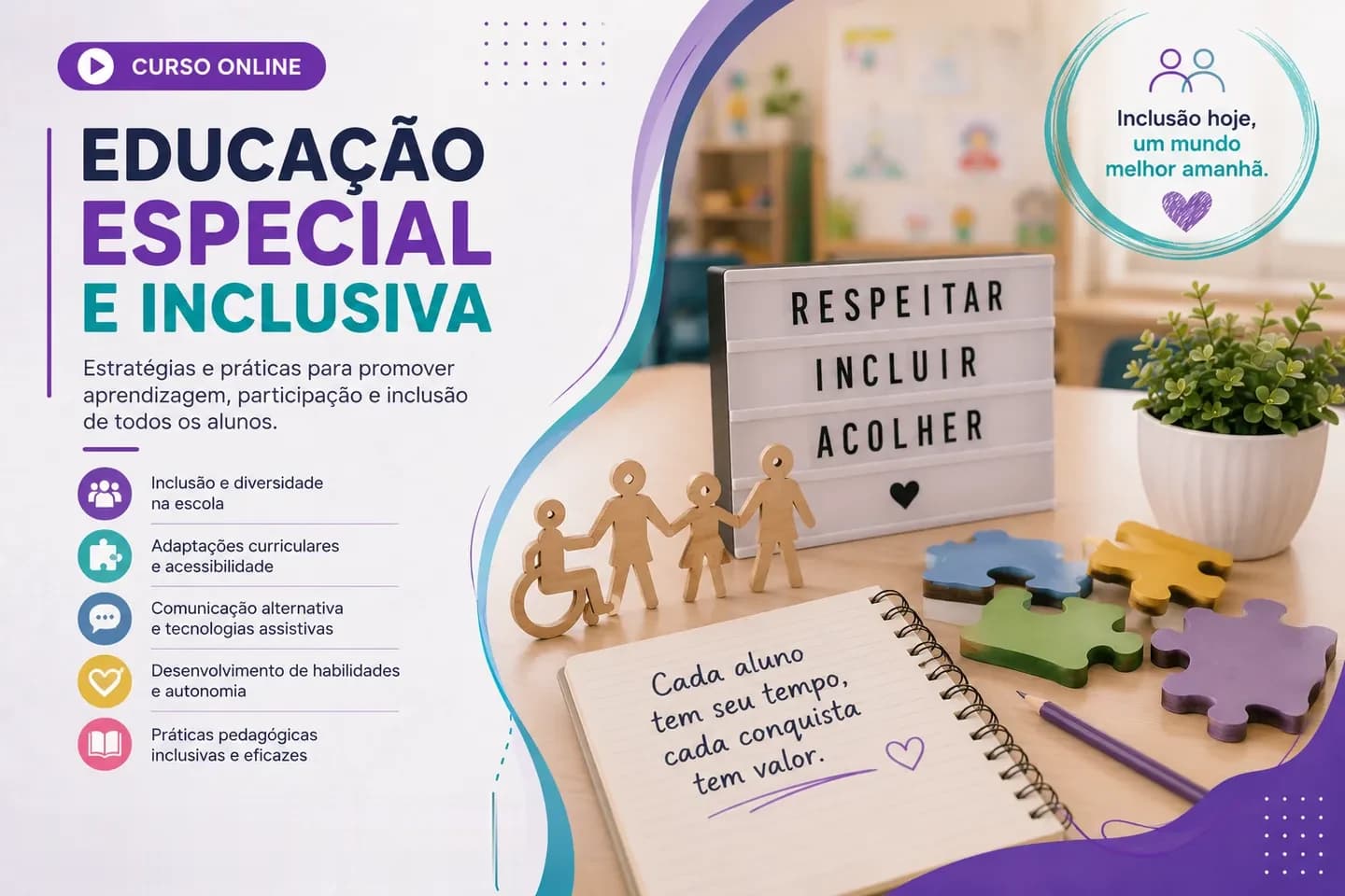 Arte de divulgação do curso on-line de Educação Especial e Inclusiva do Professor Igor Santos