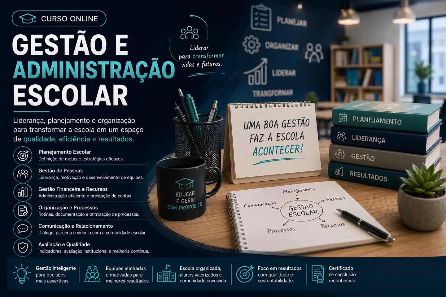 Arte de divulgação do curso on-line de Gestão e Administração Escolar do Professor Igor Santos