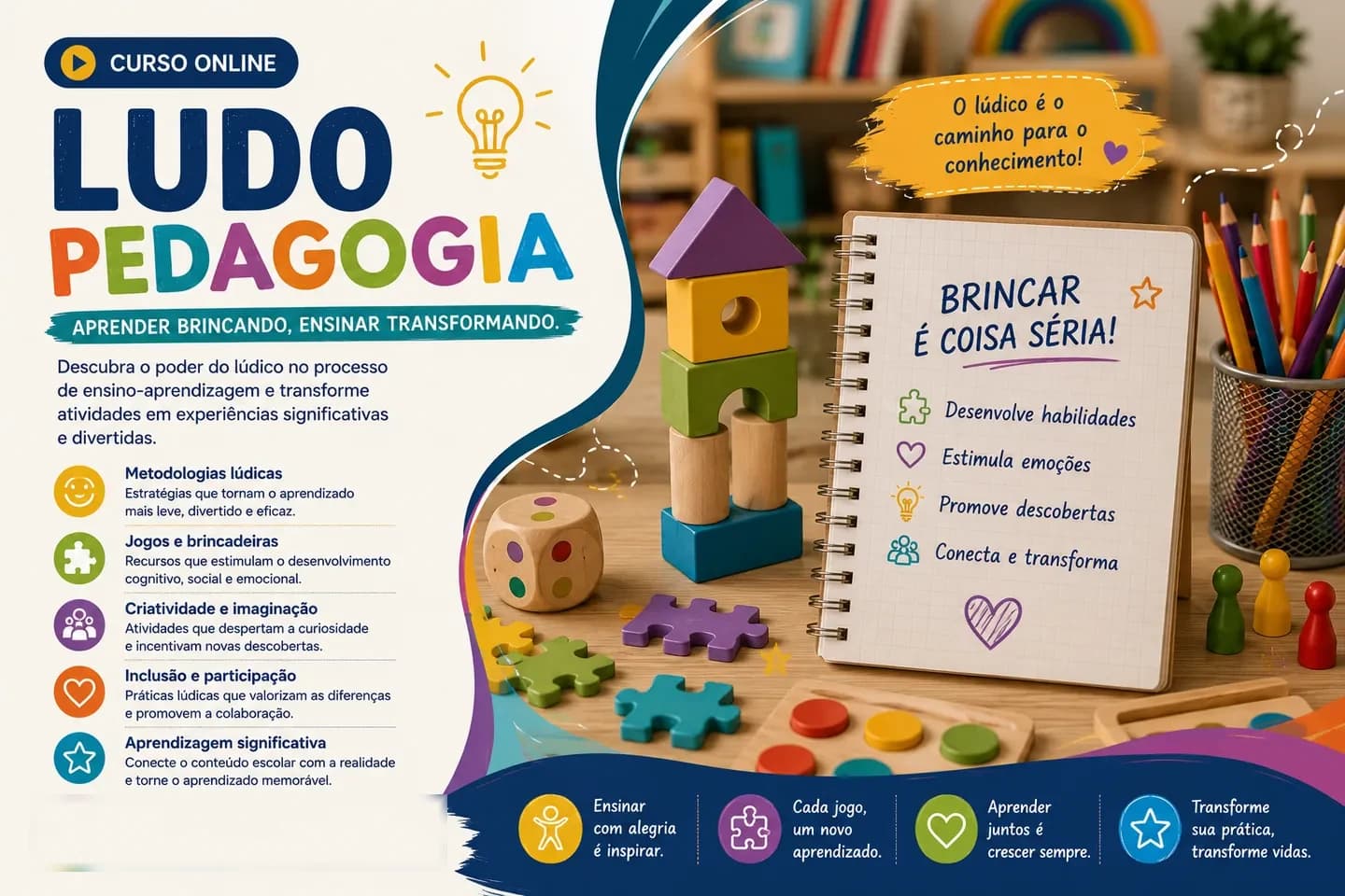 Arte de divulgação do curso on-line de Ludopedagogia do Professor Igor Santos