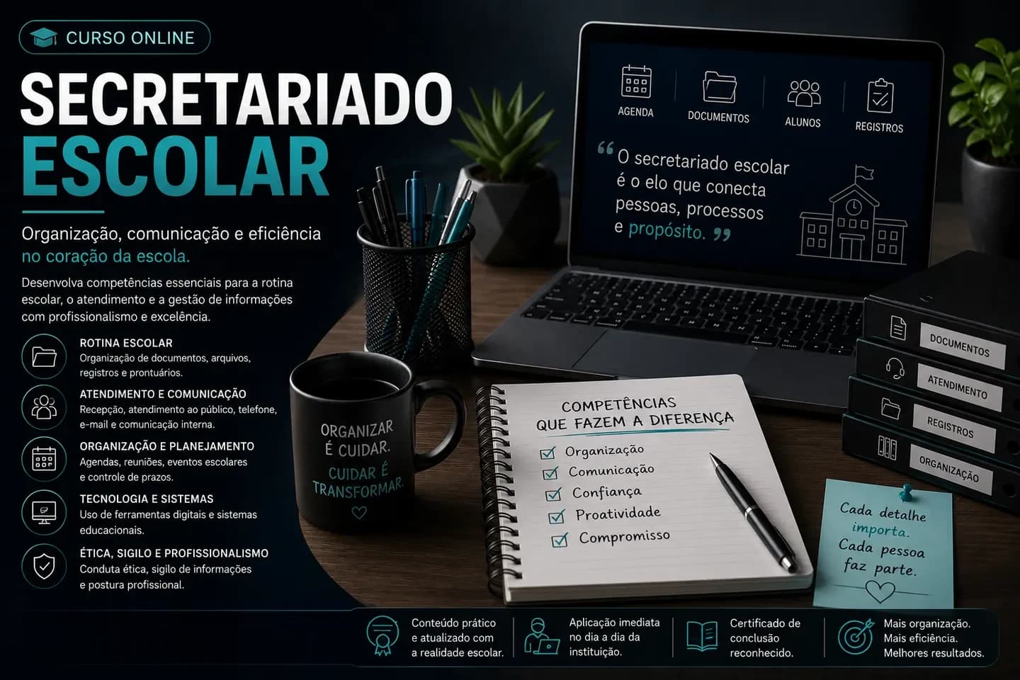 Arte de divulgação do curso on-line de Secretariado Escolar do Professor Igor Santos
