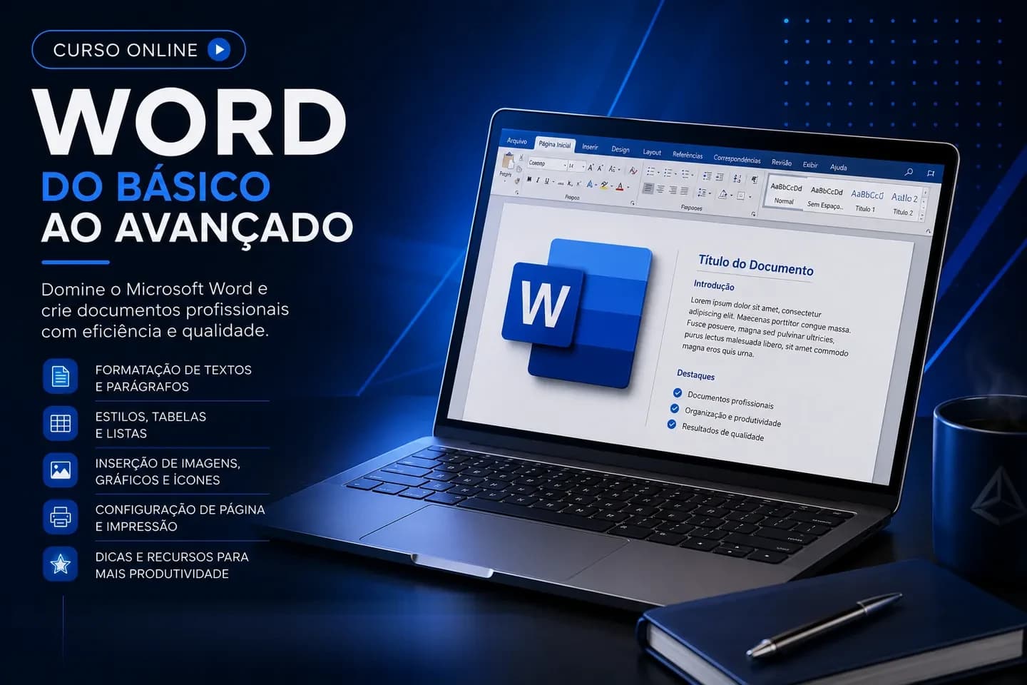 Arte de divulgação do curso on-line de Word Avançado do Professor Igor Santos